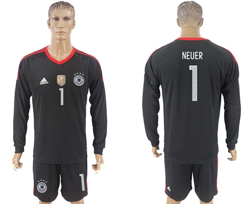 Germany #1 Neuer Black Goalkeeper Long Sleeves Soccer Country Jersey - Click Image to Close